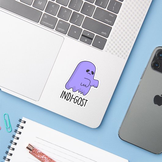 Indi-gost Funny Halloween Indigo Ghost Pun Aufkleber (Laptop mit iPhone)