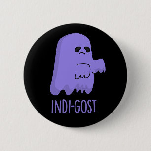 Indi-gost Funny Halloween Indigo Ghost Pun Dark BG Button