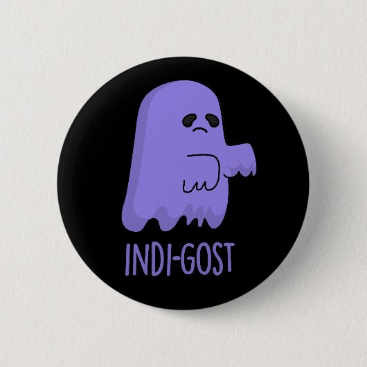 Indi-gost Funny Halloween Indigo Ghost Pun Dark BG Button (Vorderseite)