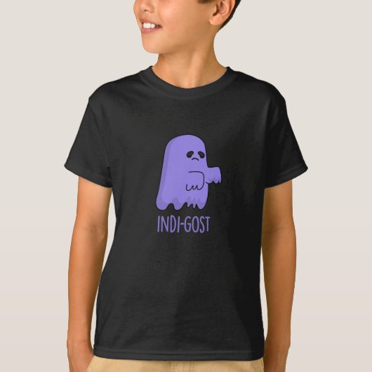 Indi-gost Funny Halloween Indigo Ghost Pun Dark BG T-Shirt (Vorderseite)