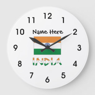 India and Indian Flag with Your Name Große Wanduhr