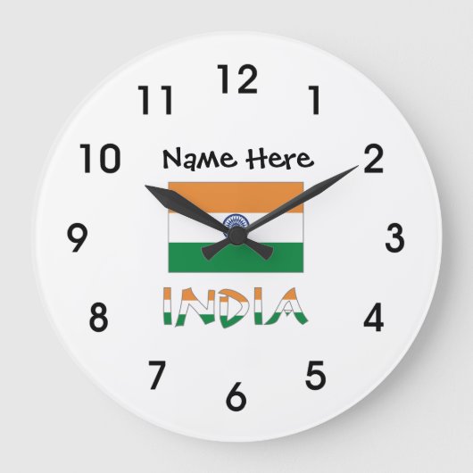 India and Indian Flag with Your Name Große Wanduhr (Vorderseite)