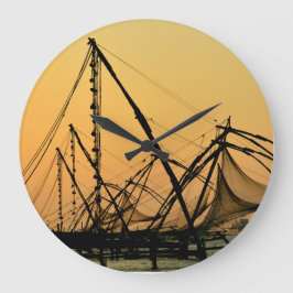 India - Chinese fishing nets, fort kochi Große Wanduhr