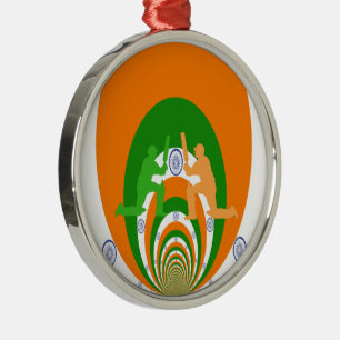 India Cricket Spirit Abstract Design Silbernes Ornament