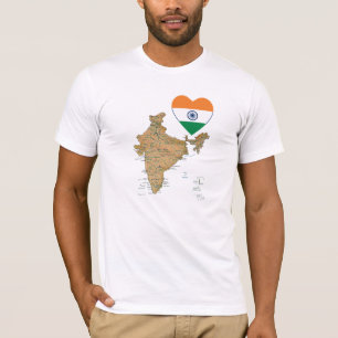 India Flag Heart and Map T - Shirt