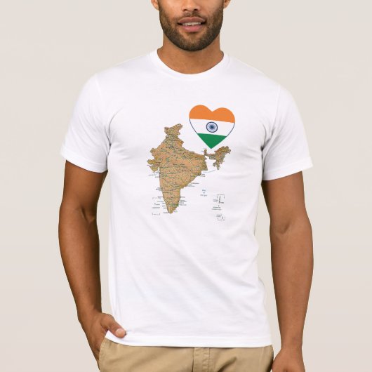 India Flag Heart and Map T - Shirt (Vorderseite)