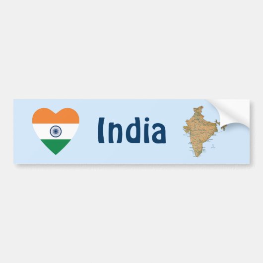 India Flag Heart + Map Autoaufkleber (Vorne)