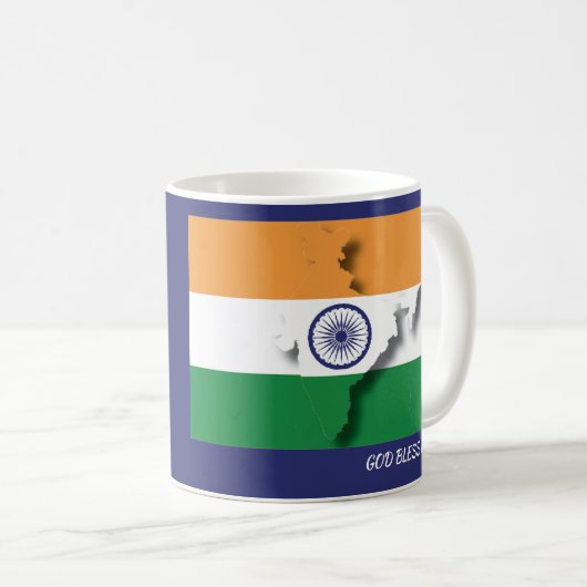 INDIA FLAG MAP PASSENDE BLAUE-Schrift Kaffeetasse (VorderseiteRechts)