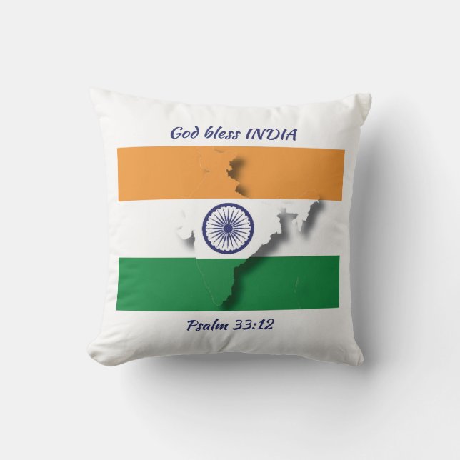 INDIA FLAG MAP Patriotic Scripture Custom WHITE Kissen (Vorderseite)