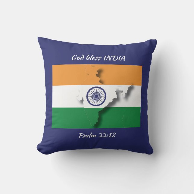 INDIA FLAG Patriotische Schrift Custom BLAUE Kissen (Vorderseite)