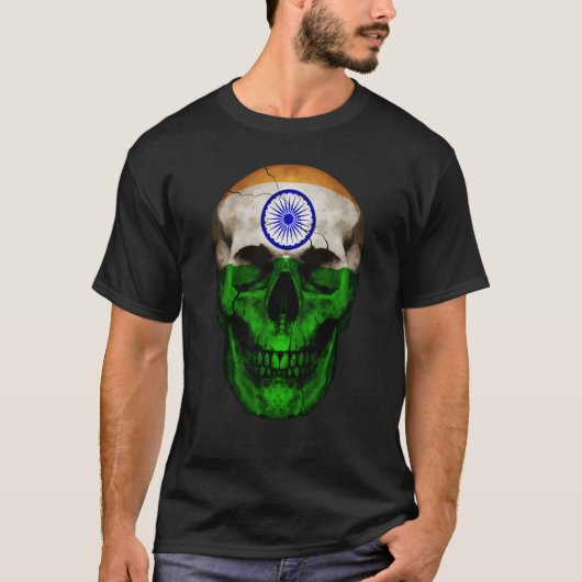 India Flag Skull Indian Roots Proud Patriotic T-Shirt (Vorderseite)