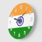 India Flag Wall Clock – Patriotic Indian Decor Große Wanduhr (Winkel)