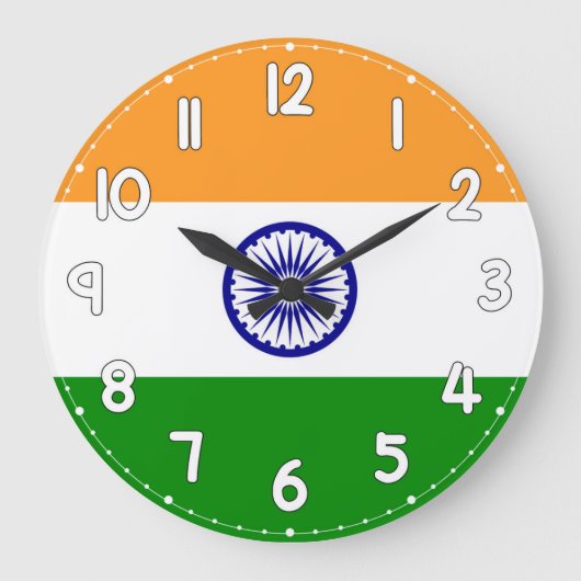 India Flag Wall Clock – Patriotic Indian Decor Große Wanduhr (Vorderseite)