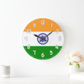 India Flag Wall Clock – Patriotic Indian Decor Große Wanduhr (Zuhause)
