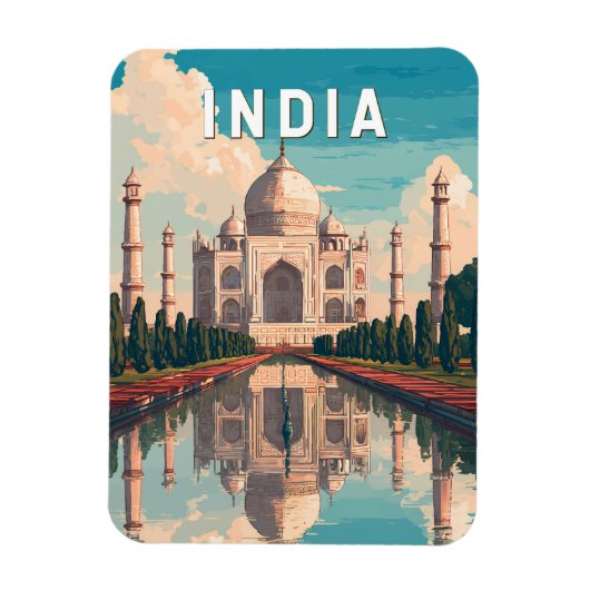 India Illustration Travel Art Vintage Magnet (Vertikal)