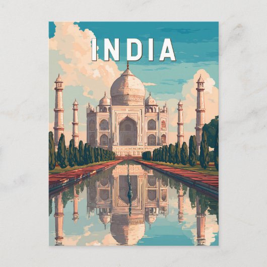 India Illustration Travel Art Vintage Postkarte (Vorderseite)