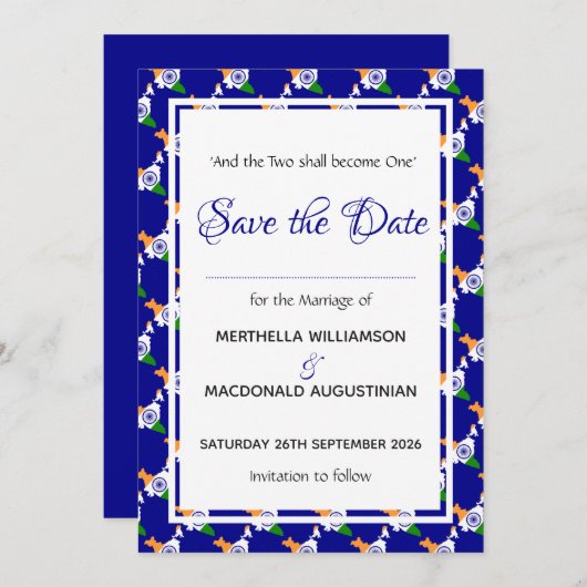 INDIA Patriotic Wedding Special Celebration BLUE Save The Date (Vorne/Hinten)
