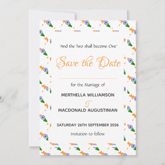 INDIA Patriotic Wedding Special Save The Date (Vorderseite)
