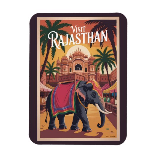 India Rajasthan Illustration Travel Art Vintage Magnet (Vertikal)