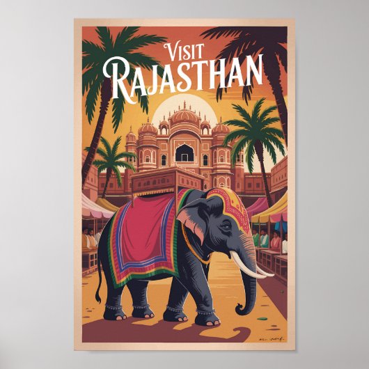 India Rajasthan Illustration Travel Art Vintage Poster (Vorne)