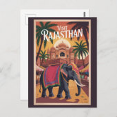 India Rajasthan Illustration Travel Art Vintage Postkarte (Vorne/Hinten)