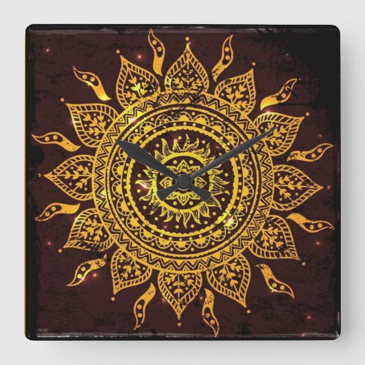 India Solar Motiv Sun God Quadratische Wanduhr (Vorderseite)
