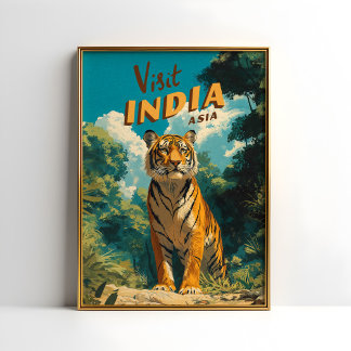 India Tiger Vintage Travel Poster