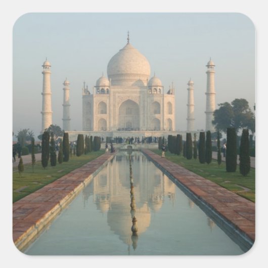 INDIA, Uttar Pradesh, Agra: Taj Mahal, Morgens Quadratischer Aufkleber (Vorderseite)
