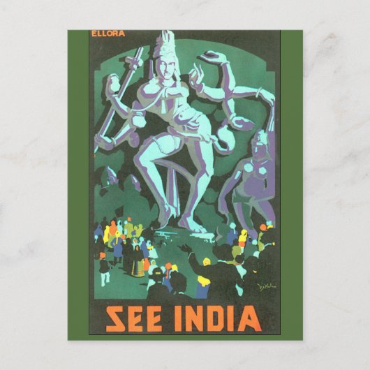 India Vintage Travel Poster Postkarte (Vorderseite)