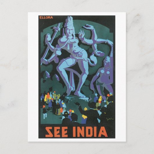 India Vintage Travel Poster Postkarte (Vorderseite)
