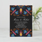 India Wedding Theme Elephant Floral Black Einladung (Stehend Vorderseite)