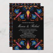 India Wedding Theme Elephant Floral Black Einladung (Vorne/Hinten)