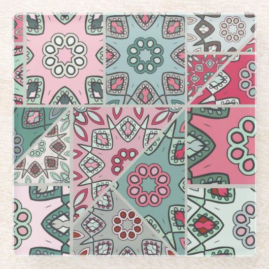 Indian Arabic Patchwork Quilt Vintag Glasuntersetzer (Vorderseite)