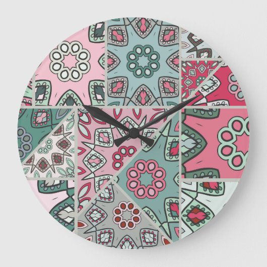 Indian Arabic Patchwork Quilt Vintag Große Wanduhr (Vorderseite)