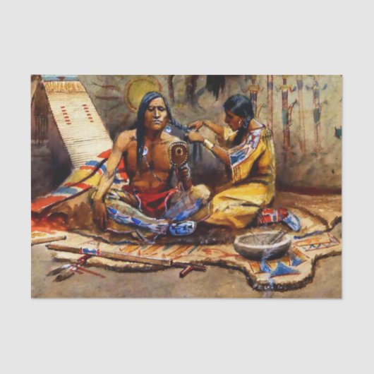 "Indian Beauty Parlor" von Charles M Russell Seidenpapier (Vorderseite)