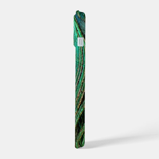 Indian Blue Peacock Feather iPhone 15 Hülle (Linke Seite)