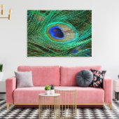 Indian Blue Peacock Feather Stretched Canvas Print Leinwanddruck (Insitu (Wohnzimmer))