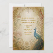 Indian Bride Haldi Zeremony Peacock Floral Einladung (Vorderseite)