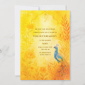 Indian Bride Haldi Zeremony Peacock Floral Einladung (Vorderseite)