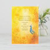 Indian Bride Haldi Zeremony Peacock Floral Einladung (Stehend Vorderseite)