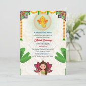 Indian Bride Mehndi Zeremonie Ganesha Banana Tree Einladung (Stehend Vorderseite)