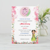 Indian Bride Mehndi Zeremonie Ganesha Floral Einladung (Stehend Vorderseite)