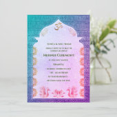 Indian Bride Mehndi Zeremonie Peacock Design Einladung (Stehend Vorderseite)