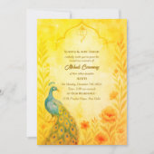 Indian Bride Mehndi Zeremonie Peacock Floral Einladung (Vorderseite)