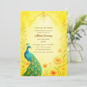 Indian Bride Mehndi Zeremonie Peacock Floral Einladung (Stehend Vorderseite)