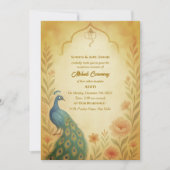 Indian Bride Mehndi Zeremonie Peacock Floral Einladung (Vorderseite)