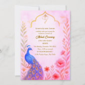 Indian Bride Mehndi Zeremonie Peacock Floral Einladung (Vorderseite)