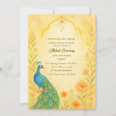Indian Bride Mehndi Zeremonie Peacock Floral Einladung (Vorderseite)