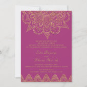 Indian Bright Pink Gold Mehndi Hindu Wedding Einladung (Vorderseite)