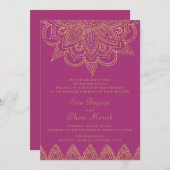 Indian Bright Pink Gold Mehndi Hindu Wedding Einladung (Vorne/Hinten)